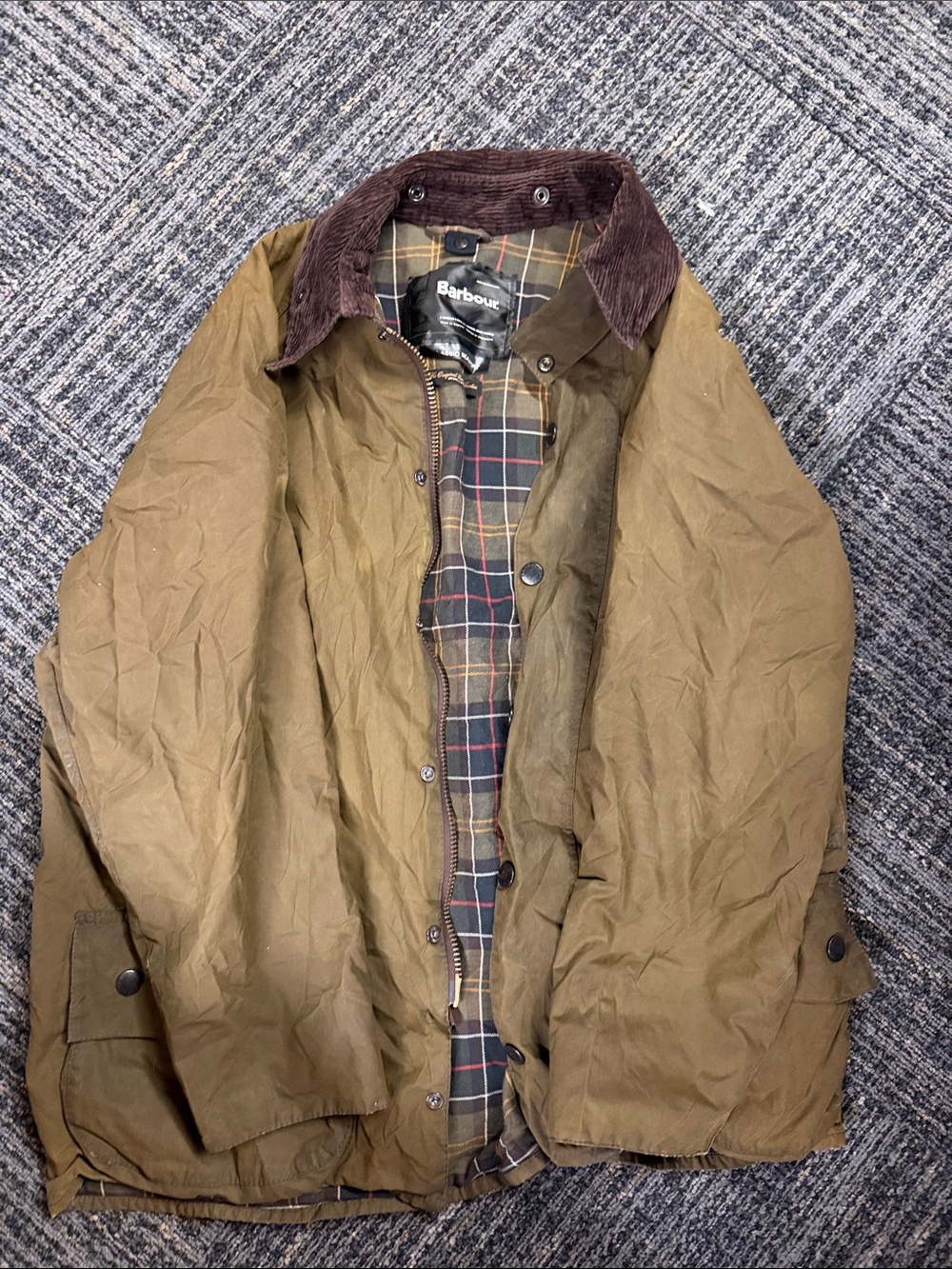 Barbour Olive Waxed Field Jacket with Brown Corduroy Collar